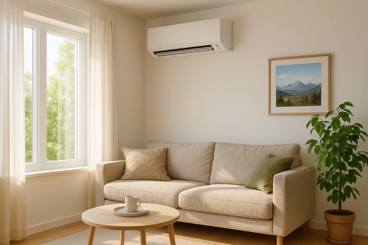 Energy-efficient air conditioning unit in a bright modern living room